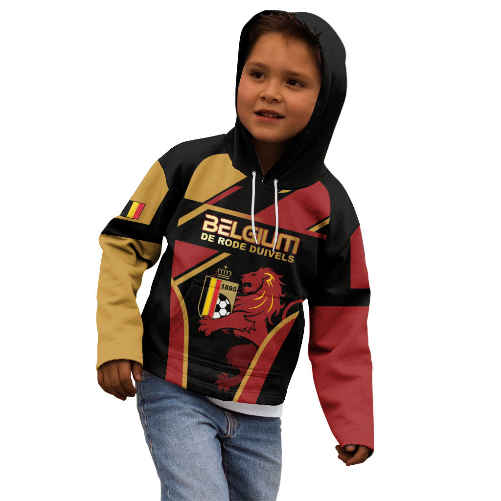 Custom Belgium Football Kid Hoodie Bold National Colors With Lion Crest