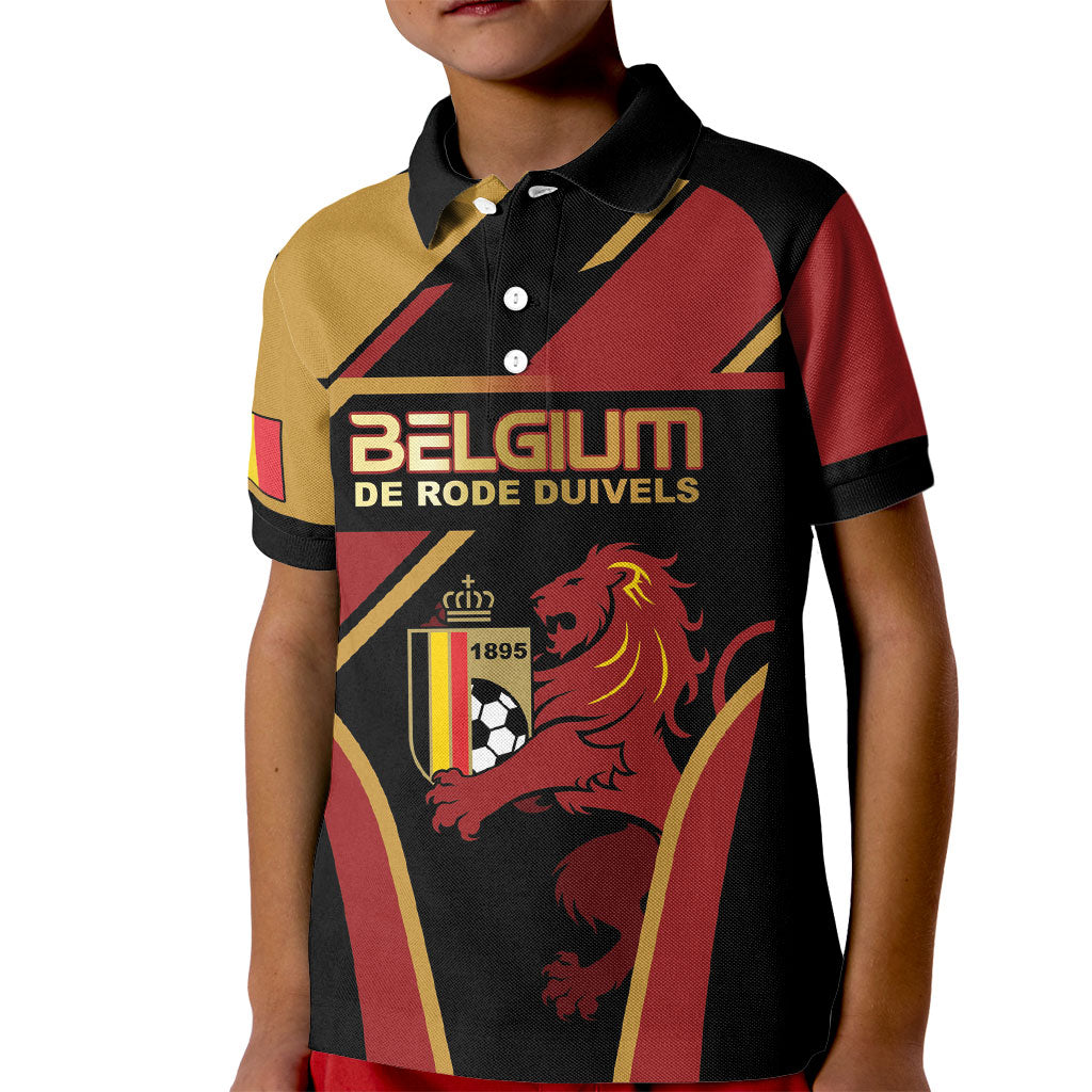 Custom Belgium Football Kid Polo Shirt Bold National Colors With Lion Crest
