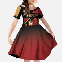 Custom Belgium Football Kid Short Sleeve Dress Bold National Colors With Lion Crest