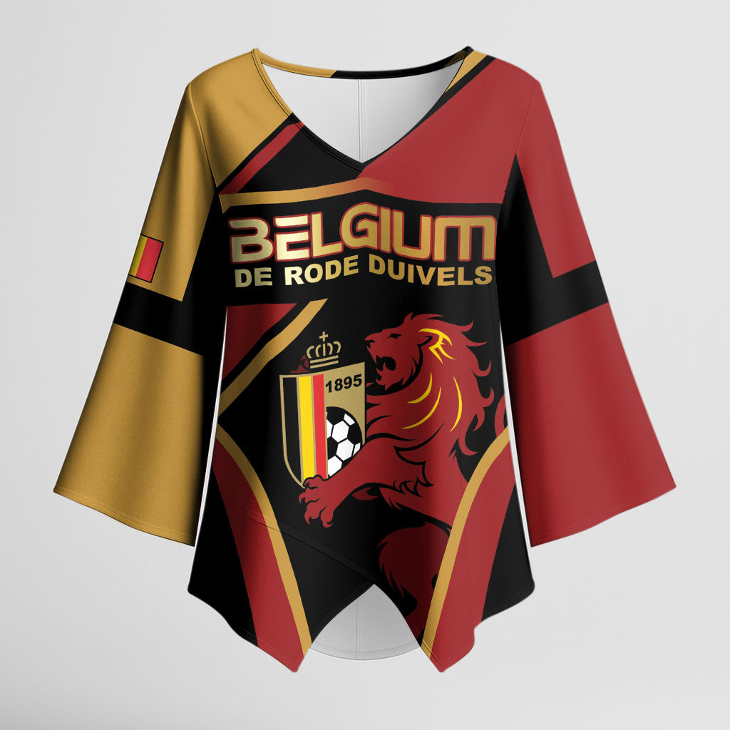 Custom Belgium Football Kimono Sleeve Blouse Bold National Colors With Lion Crest