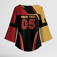 Custom Belgium Football Kimono Sleeve Blouse Bold National Colors With Lion Crest
