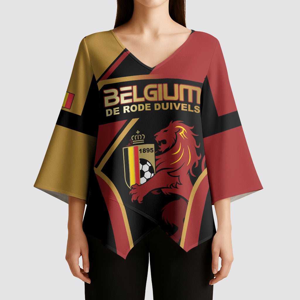 Custom Belgium Football Kimono Sleeve Blouse Bold National Colors With Lion Crest
