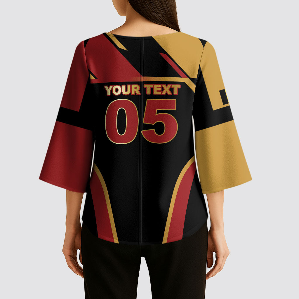 Custom Belgium Football Kimono Sleeve Blouse Bold National Colors With Lion Crest