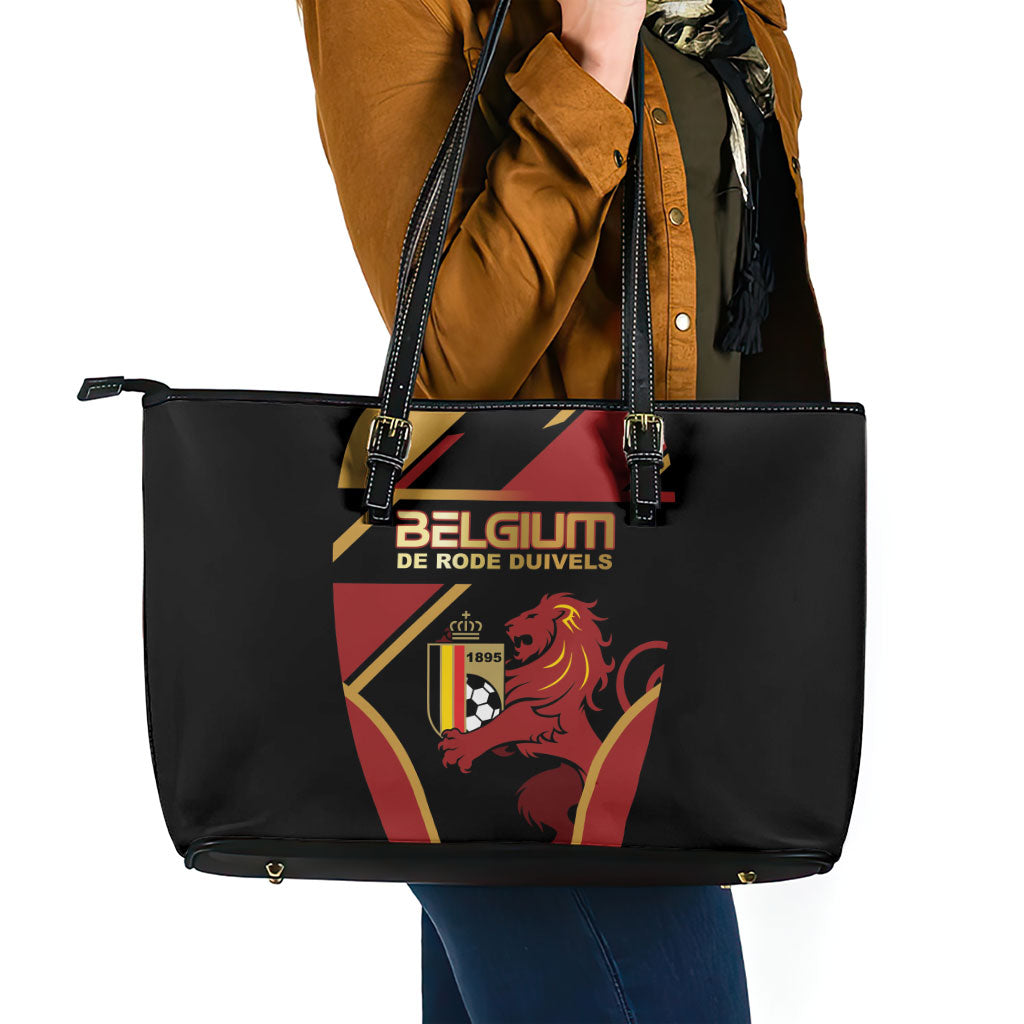 Belgium Football Leather Tote Bag Bold National Colors With Lion Crest