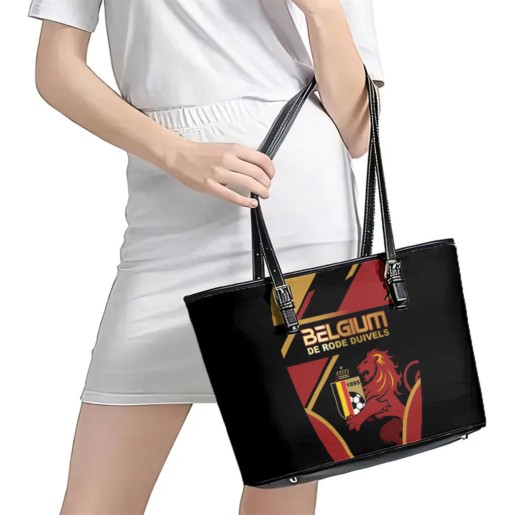 Belgium Football Leather Tote Bag Bold National Colors With Lion Crest
