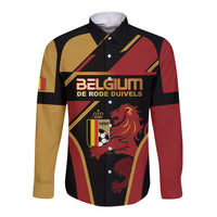 Custom Belgium Football Long Sleeve Button Shirt Bold National Colors With Lion Crest