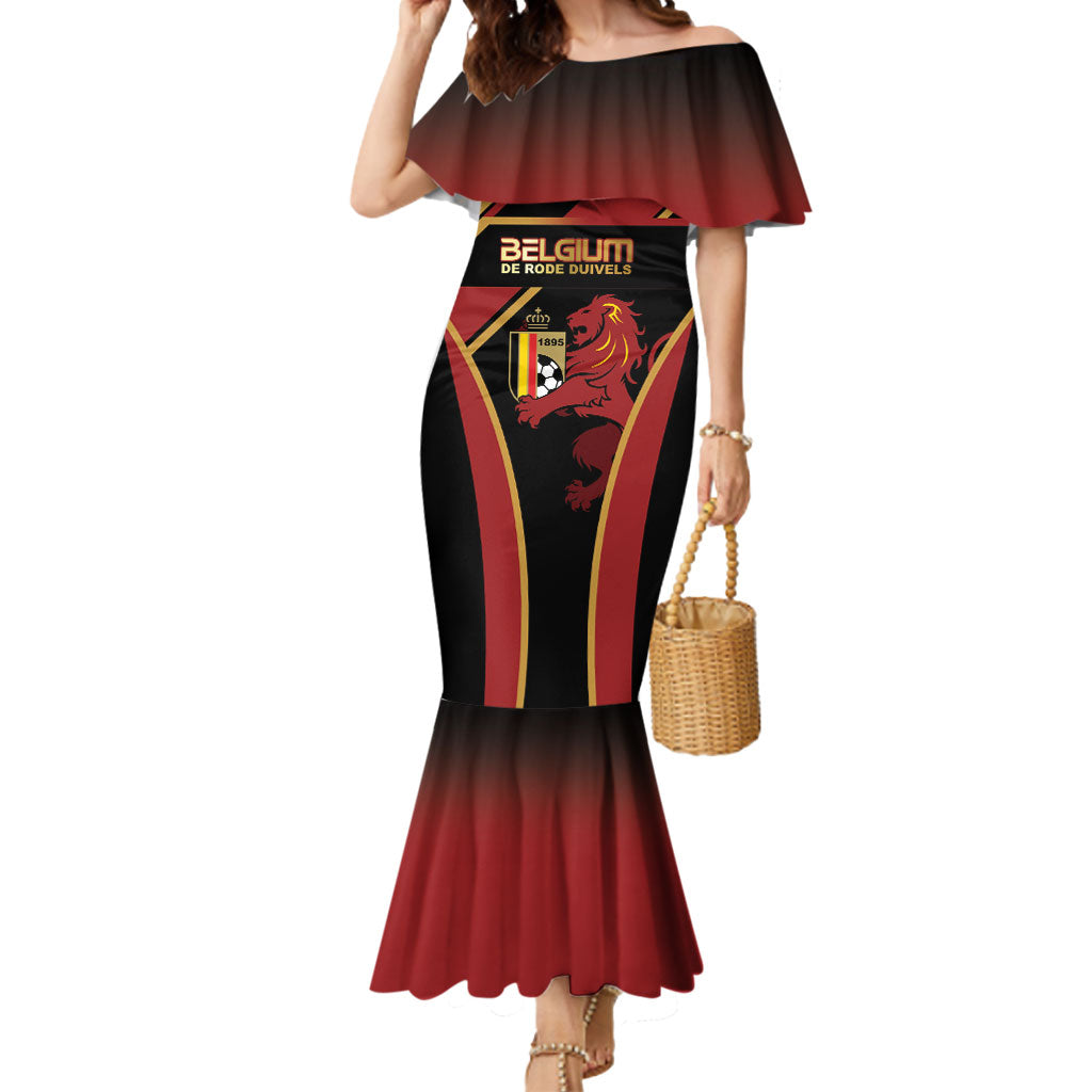 Custom Belgium Football Mermaid Dress Bold National Colors With Lion Crest