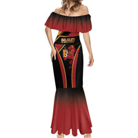 Custom Belgium Football Mermaid Dress Bold National Colors With Lion Crest