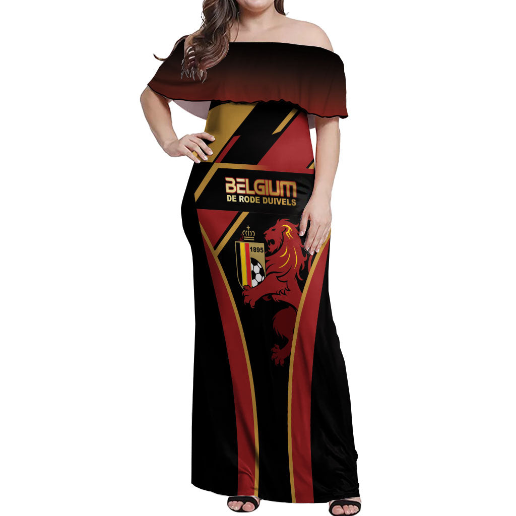 Custom Belgium Football Off Shoulder Maxi Dress Bold National Colors With Lion Crest