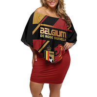 Custom Belgium Football Off Shoulder Short Dress Bold National Colors With Lion Crest
