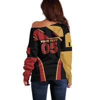 Custom Belgium Football Off Shoulder Sweater Bold National Colors With Lion Crest