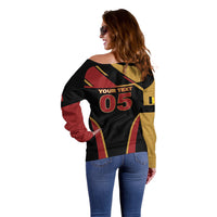 Custom Belgium Football Off Shoulder Sweater Bold National Colors With Lion Crest