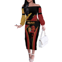 Custom Belgium Football Off The Shoulder Long Sleeve Dress Bold National Colors With Lion Crest