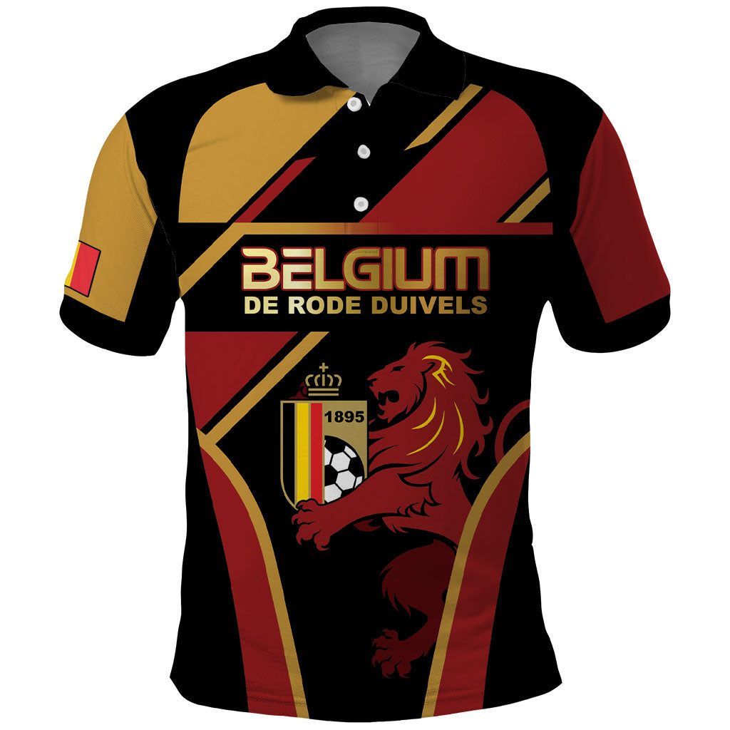 Custom Belgium Football Polo Shirt Bold National Colors With Lion Crest