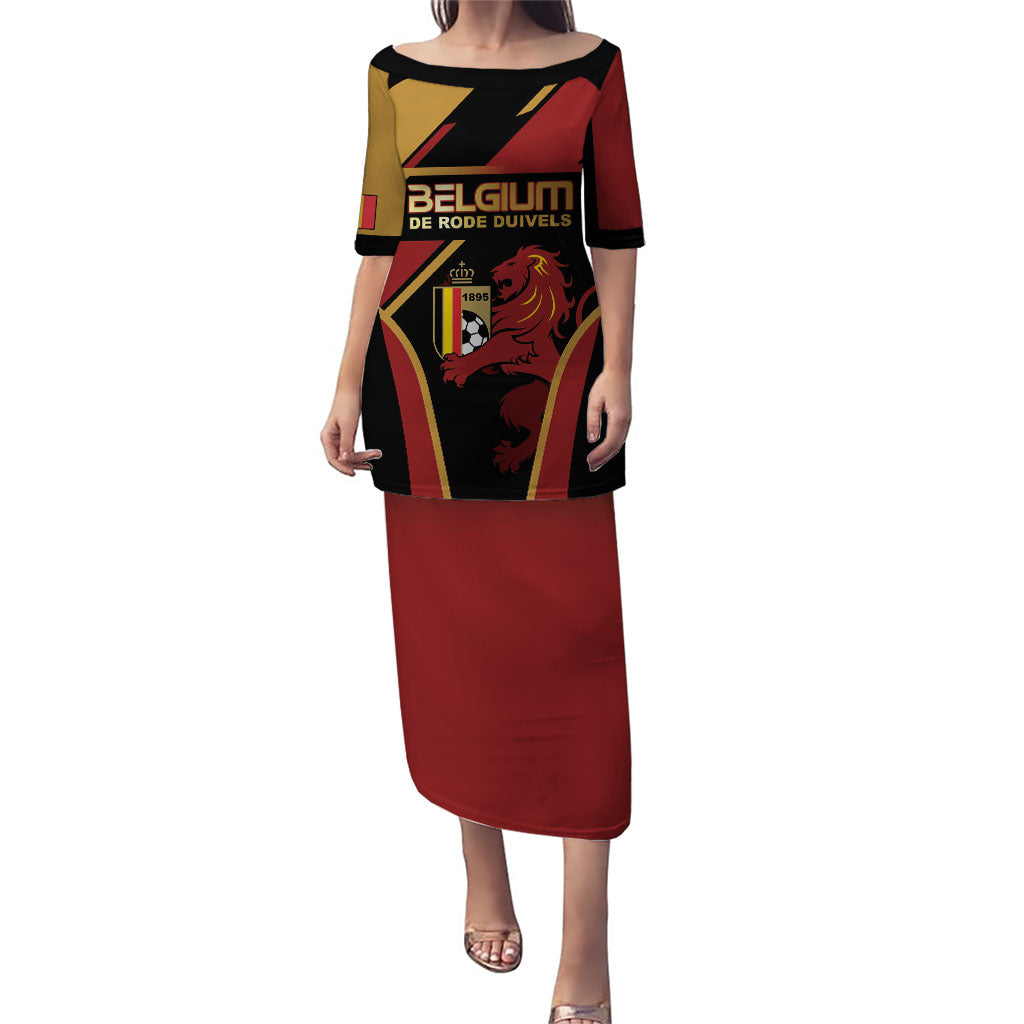 Custom Belgium Football Puletasi Bold National Colors With Lion Crest