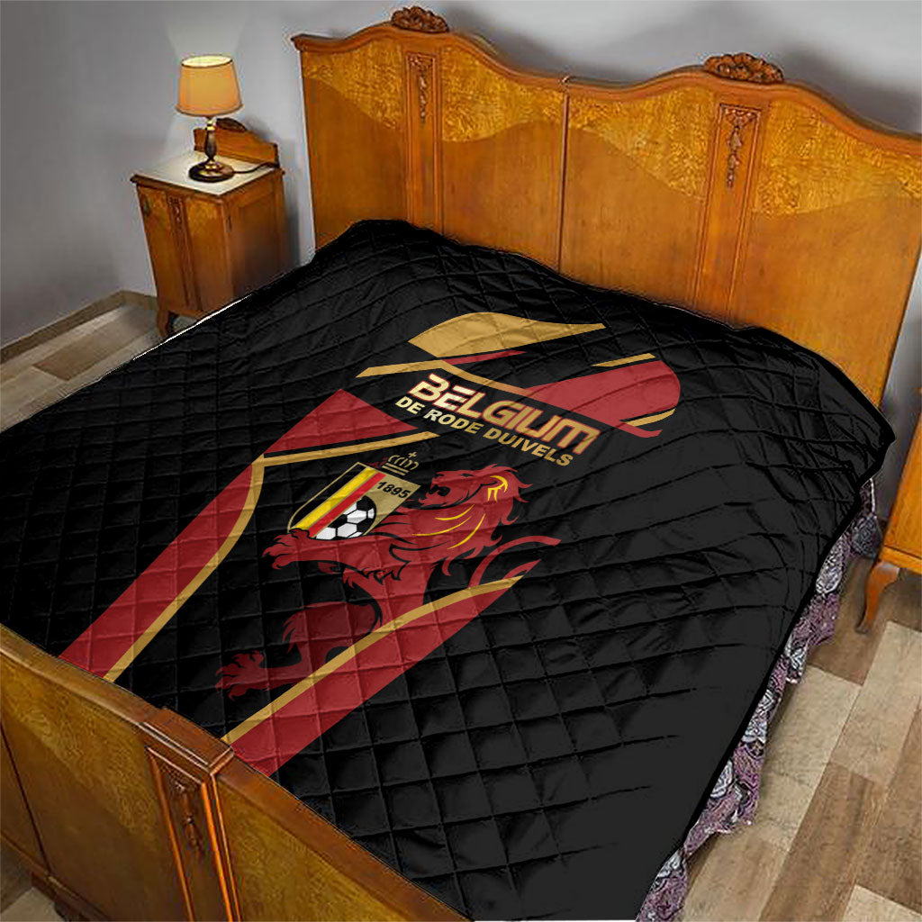 Belgium Football Quilt Bold National Colors With Lion Crest
