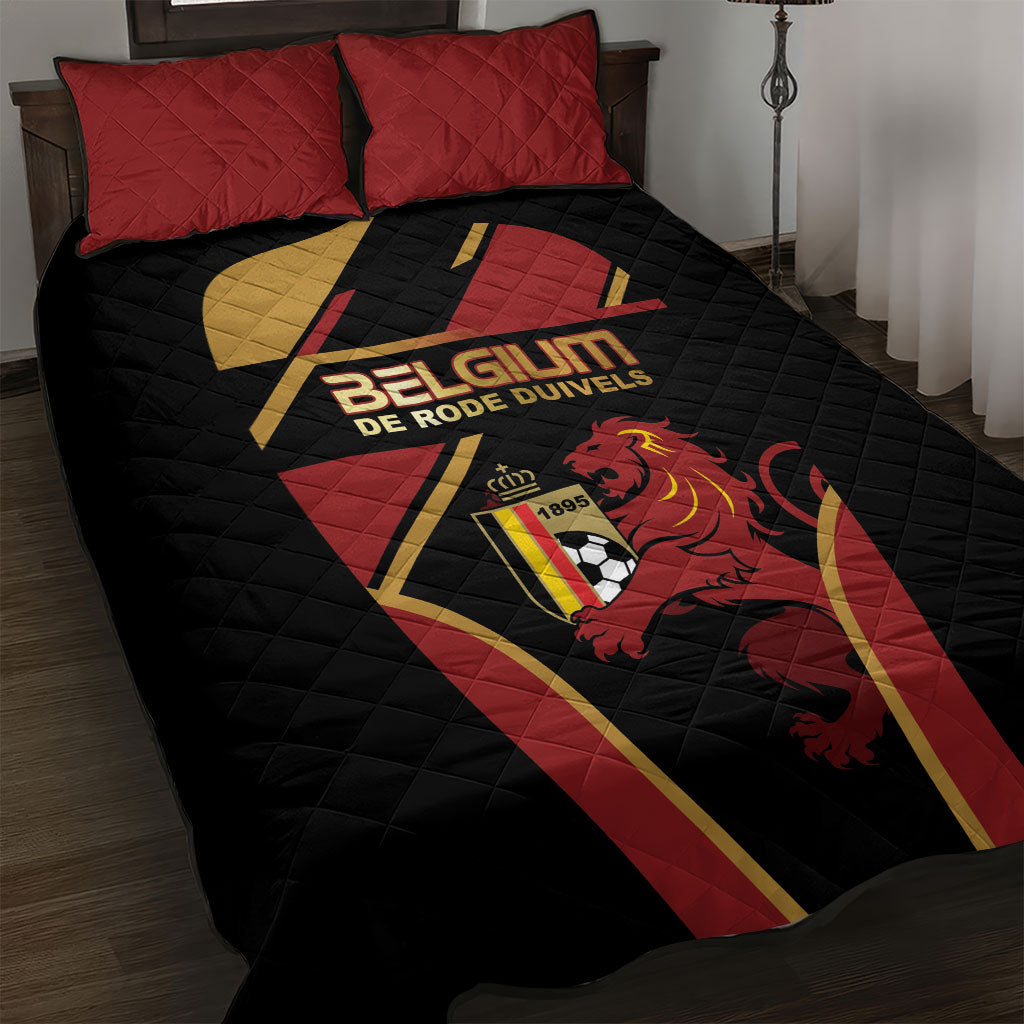 Belgium Football Quilt Bed Set Bold National Colors With Lion Crest