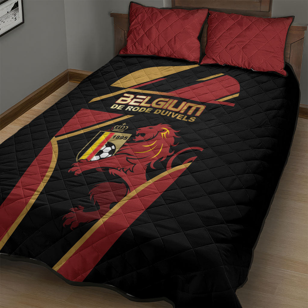 Belgium Football Quilt Bed Set Bold National Colors With Lion Crest