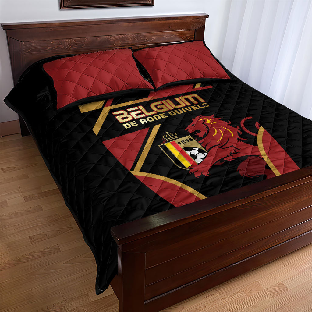 Belgium Football Quilt Bed Set Bold National Colors With Lion Crest