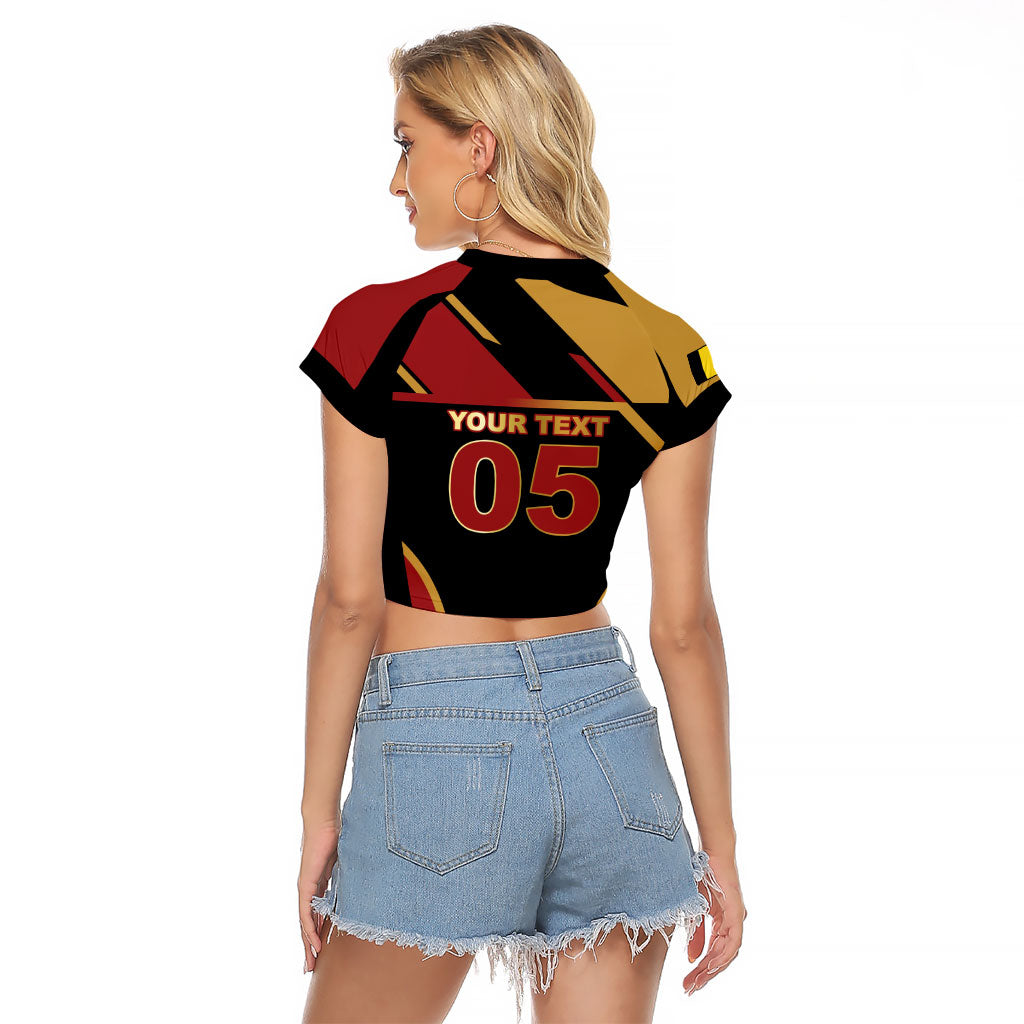 Custom Belgium Football Raglan Cropped T Shirt Bold National Colors With Lion Crest