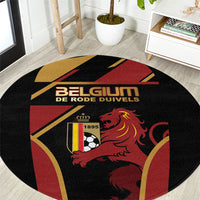 Belgium Football Round Carpet Bold National Colors With Lion Crest