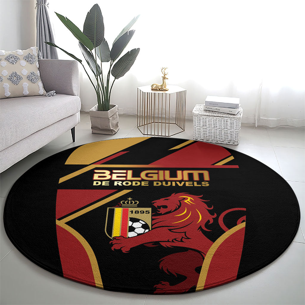 Belgium Football Round Carpet Bold National Colors With Lion Crest
