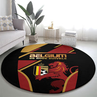 Belgium Football Round Carpet Bold National Colors With Lion Crest