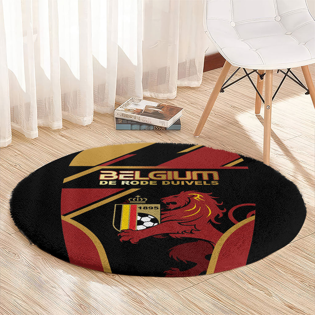 Belgium Football Round Carpet Bold National Colors With Lion Crest