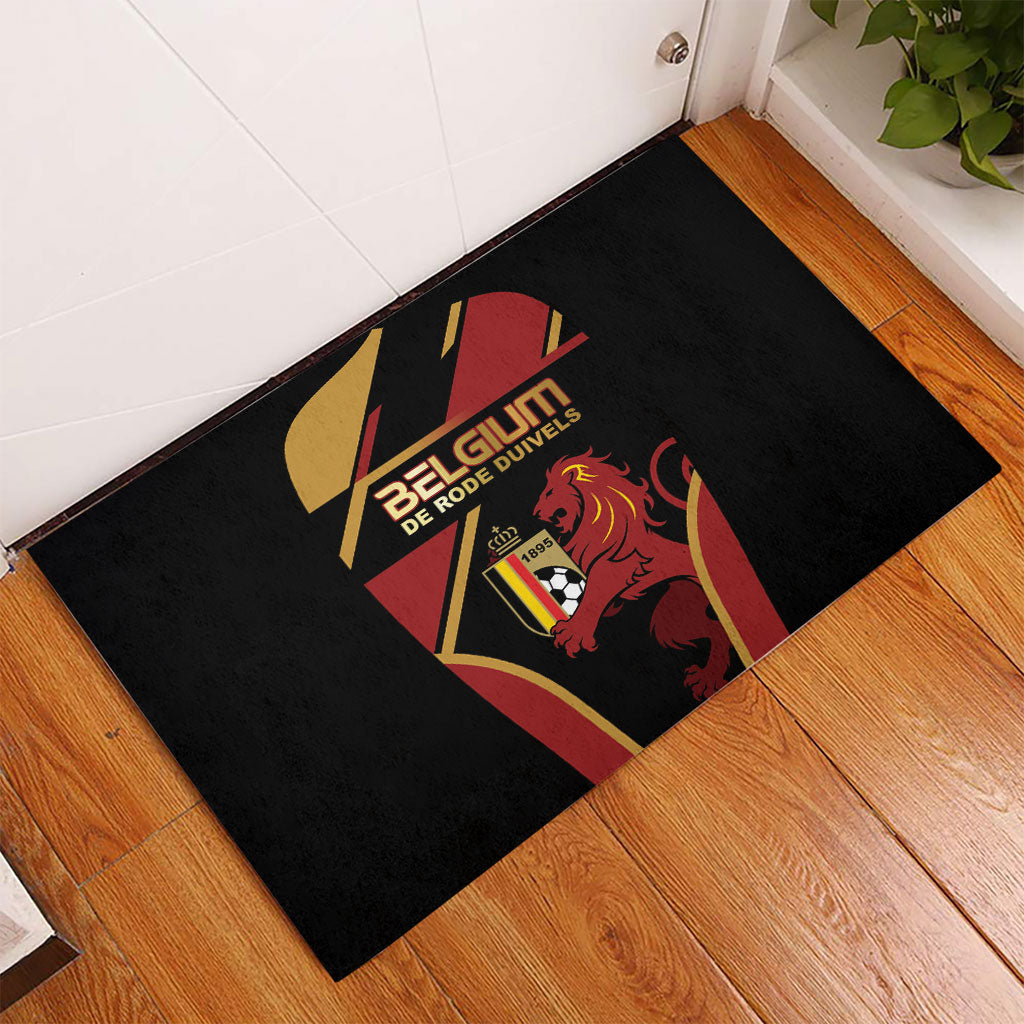 Belgium Football Rubber Doormat Bold National Colors With Lion Crest