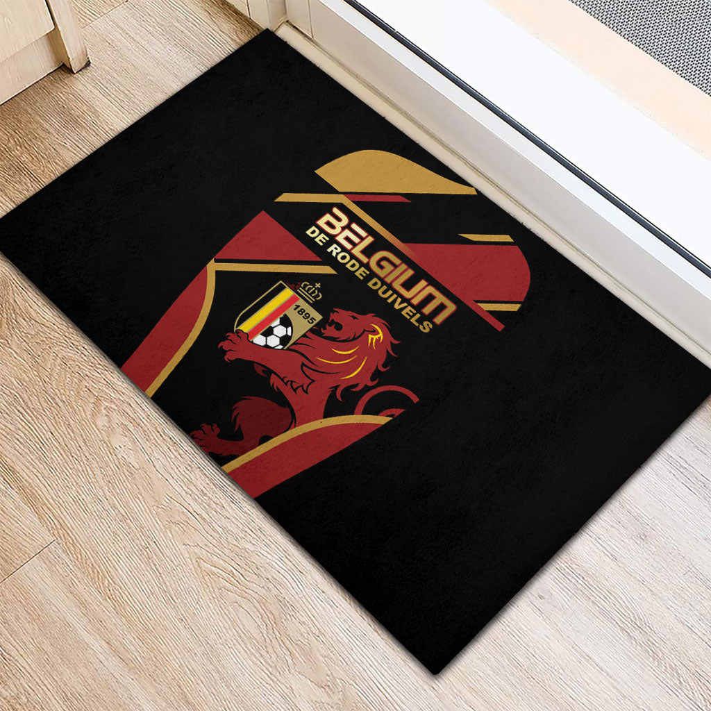Belgium Football Rubber Doormat Bold National Colors With Lion Crest