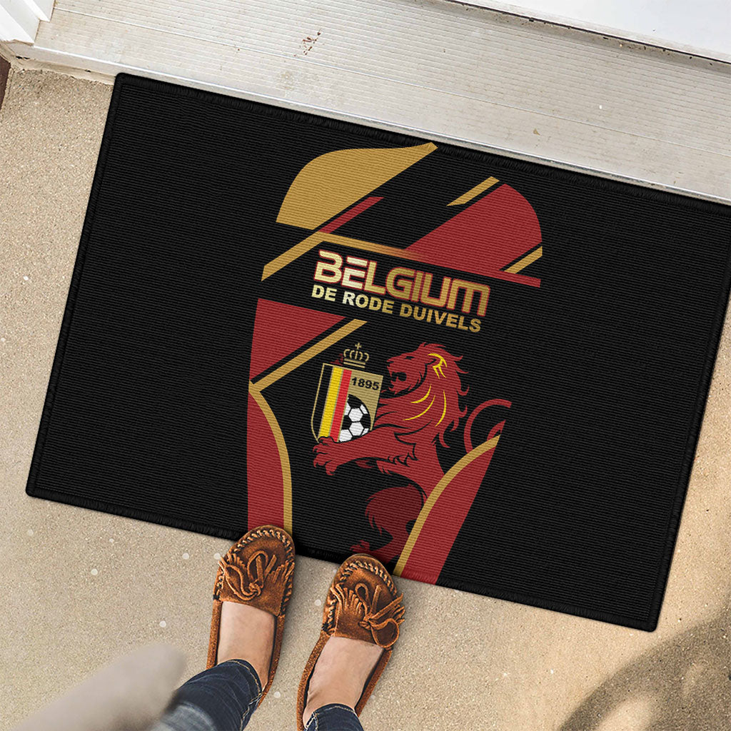 Belgium Football Rubber Doormat Bold National Colors With Lion Crest