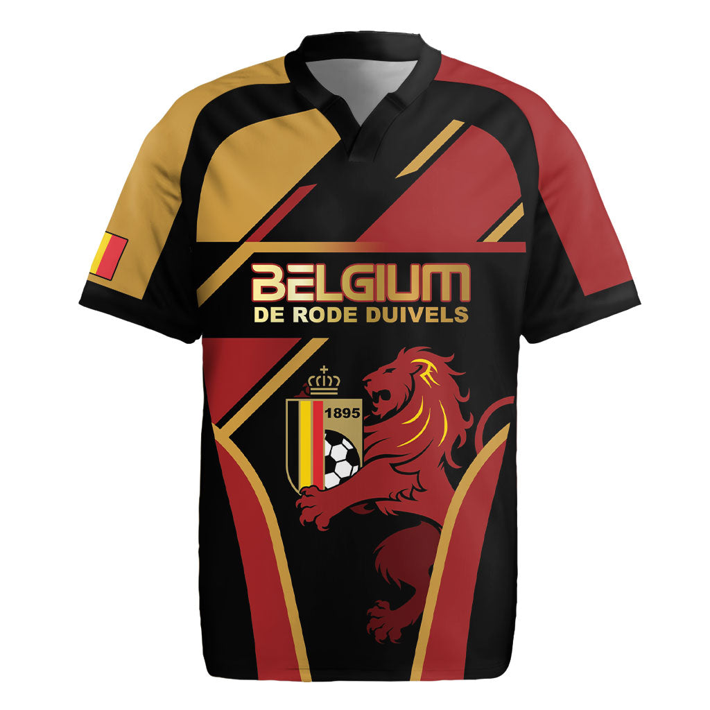 Custom Belgium Football Rugby Jersey Bold National Colors With Lion Crest