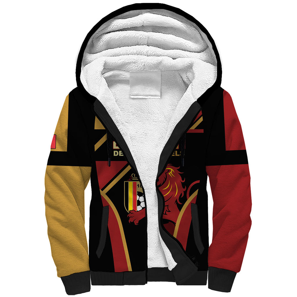 Custom Belgium Football Sherpa Hoodie Bold National Colors With Lion Crest