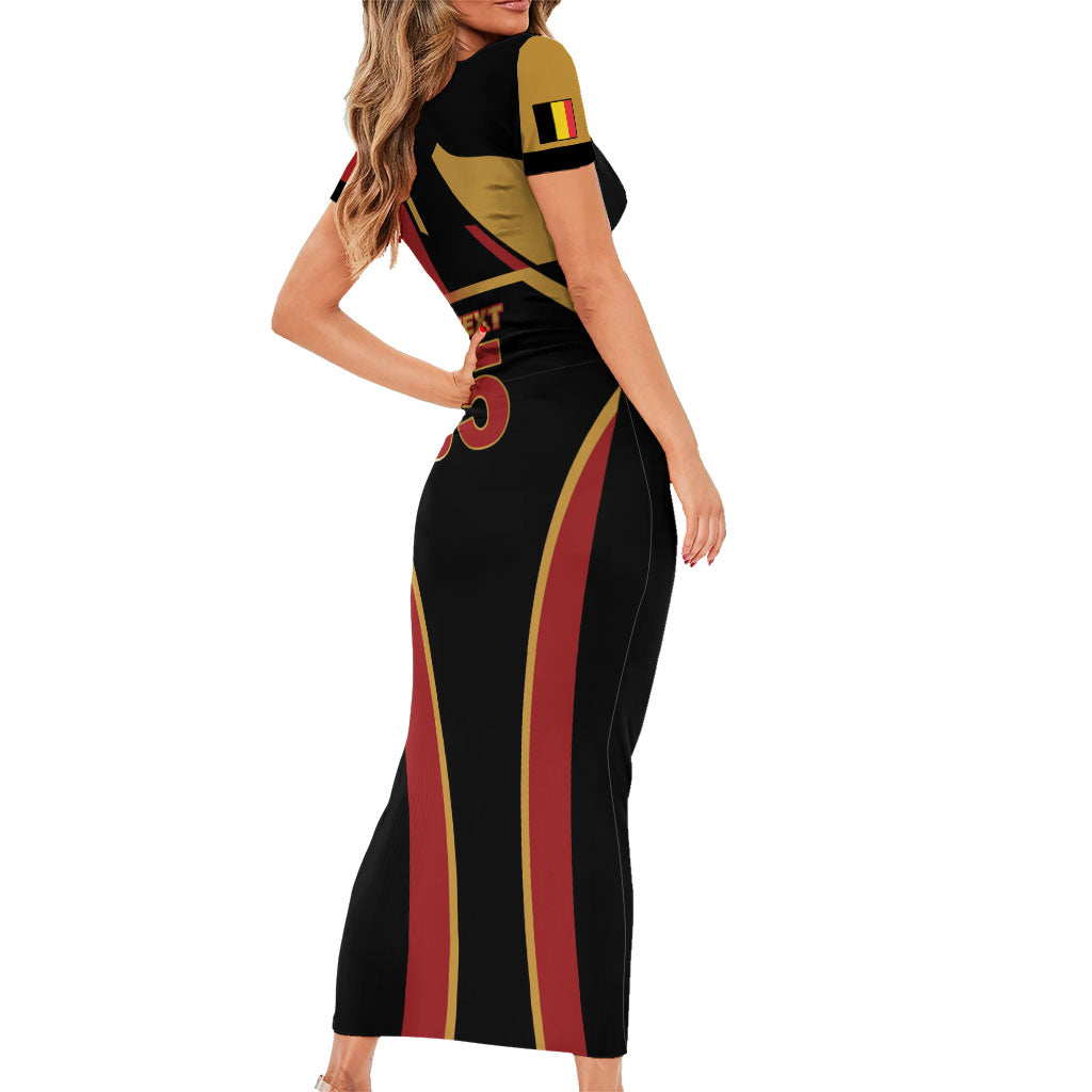 Custom Belgium Football Short Sleeve Bodycon Dress Bold National Colors With Lion Crest