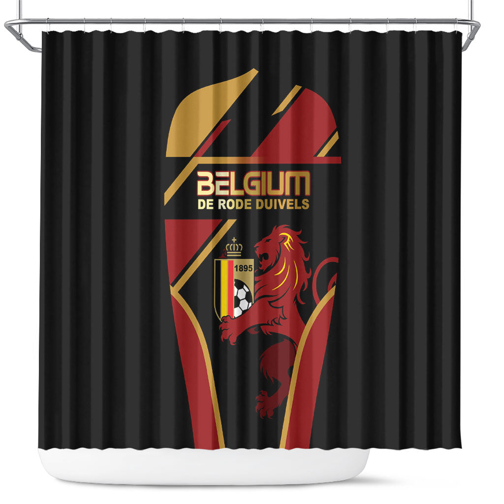 Belgium Football Shower Curtain Bold National Colors With Lion Crest