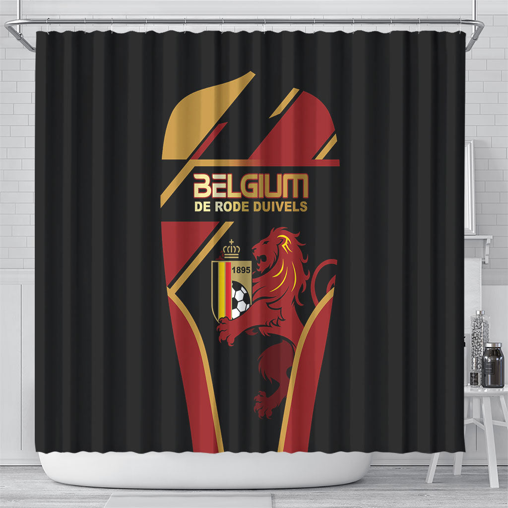 Belgium Football Shower Curtain Bold National Colors With Lion Crest