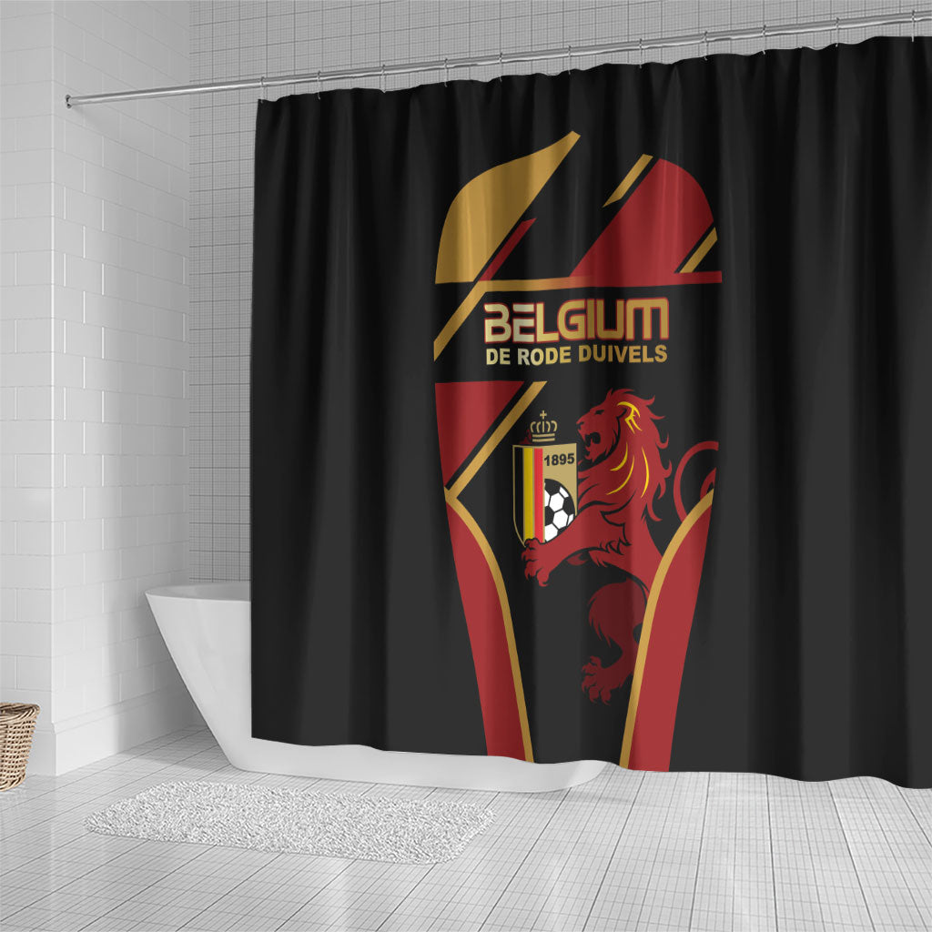 Belgium Football Shower Curtain Bold National Colors With Lion Crest