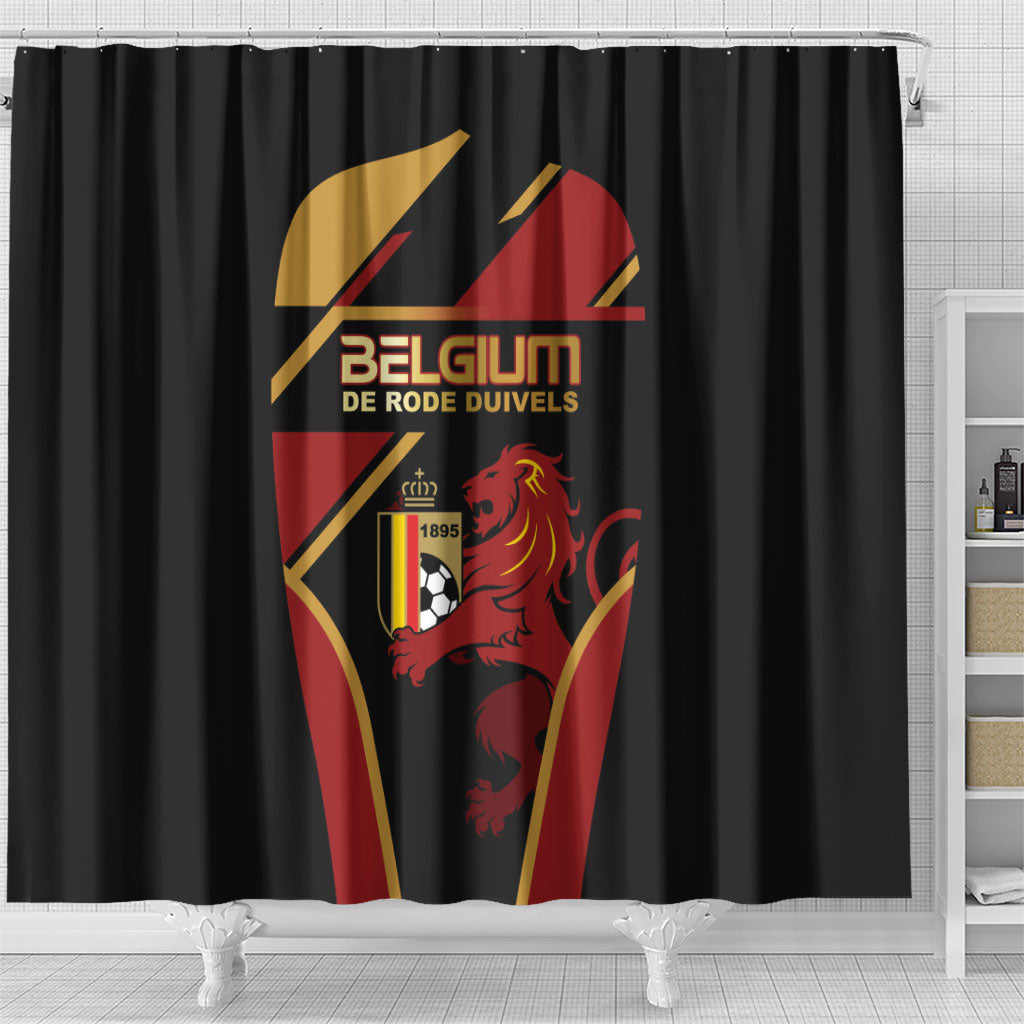 Belgium Football Shower Curtain Bold National Colors With Lion Crest