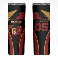 Custom Belgium Football Skinny Tumbler Bold National Colors With Lion Crest