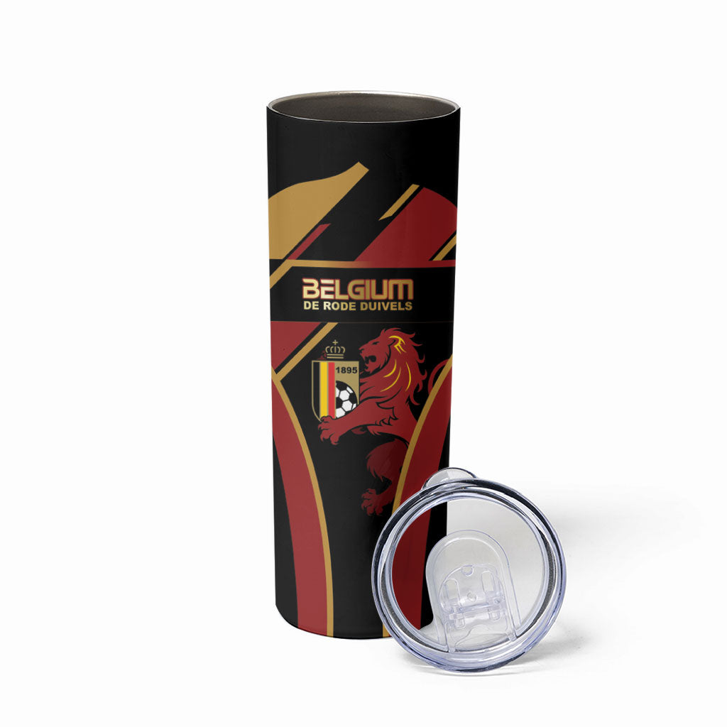 Custom Belgium Football Skinny Tumbler Bold National Colors With Lion Crest