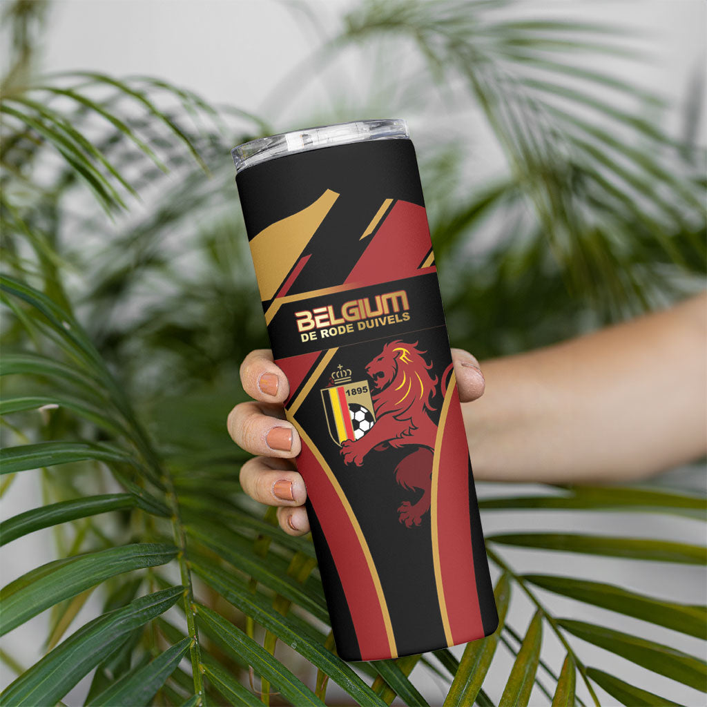 Custom Belgium Football Skinny Tumbler Bold National Colors With Lion Crest