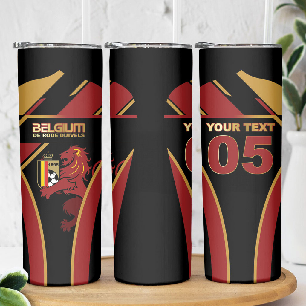 Custom Belgium Football Skinny Tumbler Bold National Colors With Lion Crest