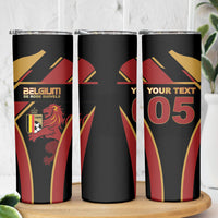 Custom Belgium Football Skinny Tumbler Bold National Colors With Lion Crest