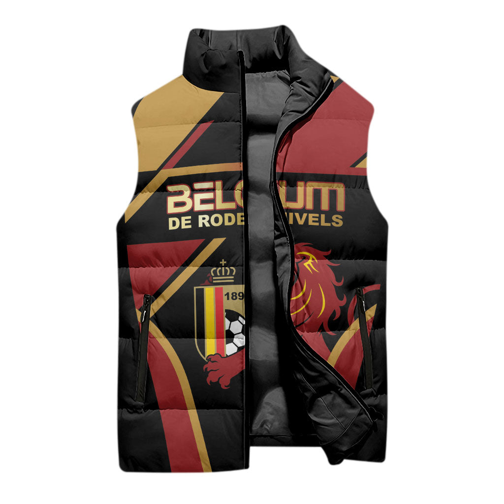 Custom Belgium Football Sleeveless Puffer Jacket Bold National Colors With Lion Crest