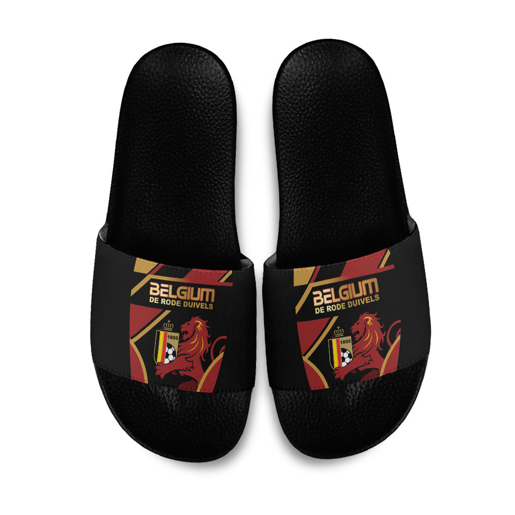 Belgium Football Slide Sandals Bold National Colors With Lion Crest