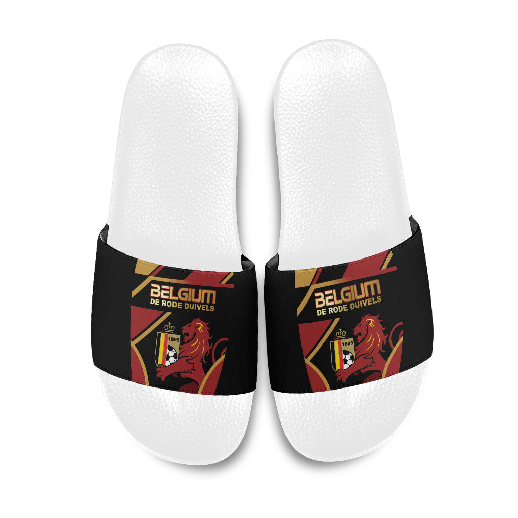 Belgium Football Slide Sandals Bold National Colors With Lion Crest