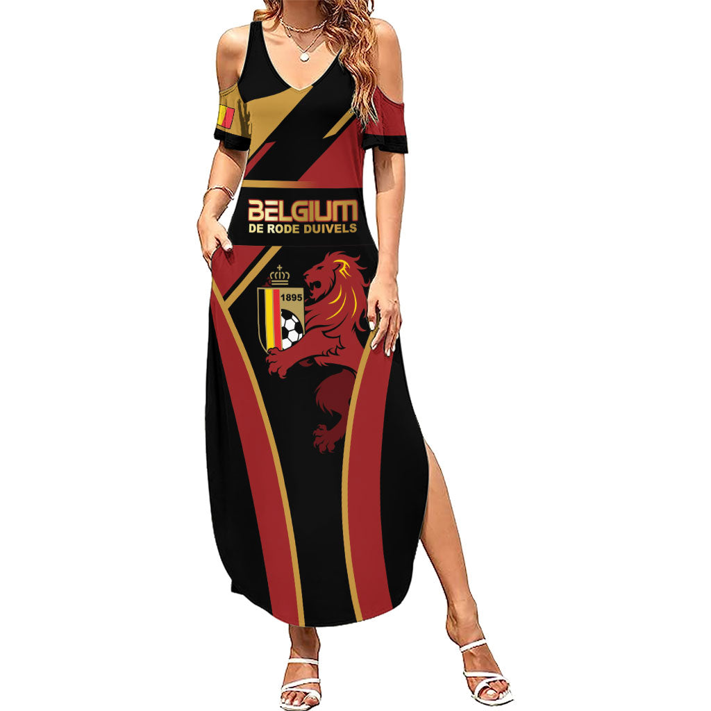 Custom Belgium Football Summer Maxi Dress Bold National Colors With Lion Crest