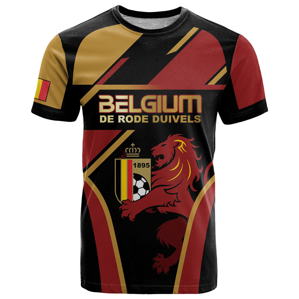 Custom Belgium Football T Shirt Bold National Colors With Lion Crest