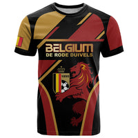 Custom Belgium Football T Shirt Bold National Colors With Lion Crest