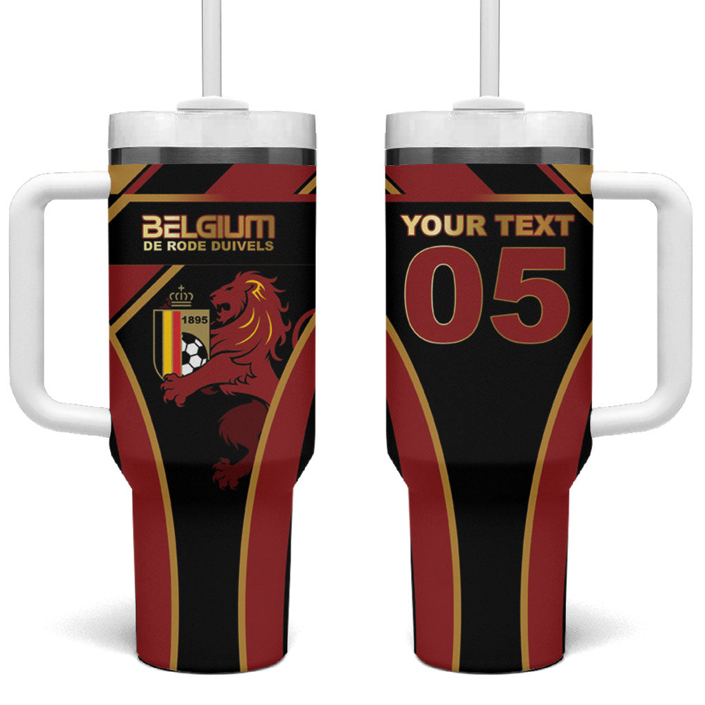Custom Belgium Football Tumbler With Handle Bold National Colors With Lion Crest